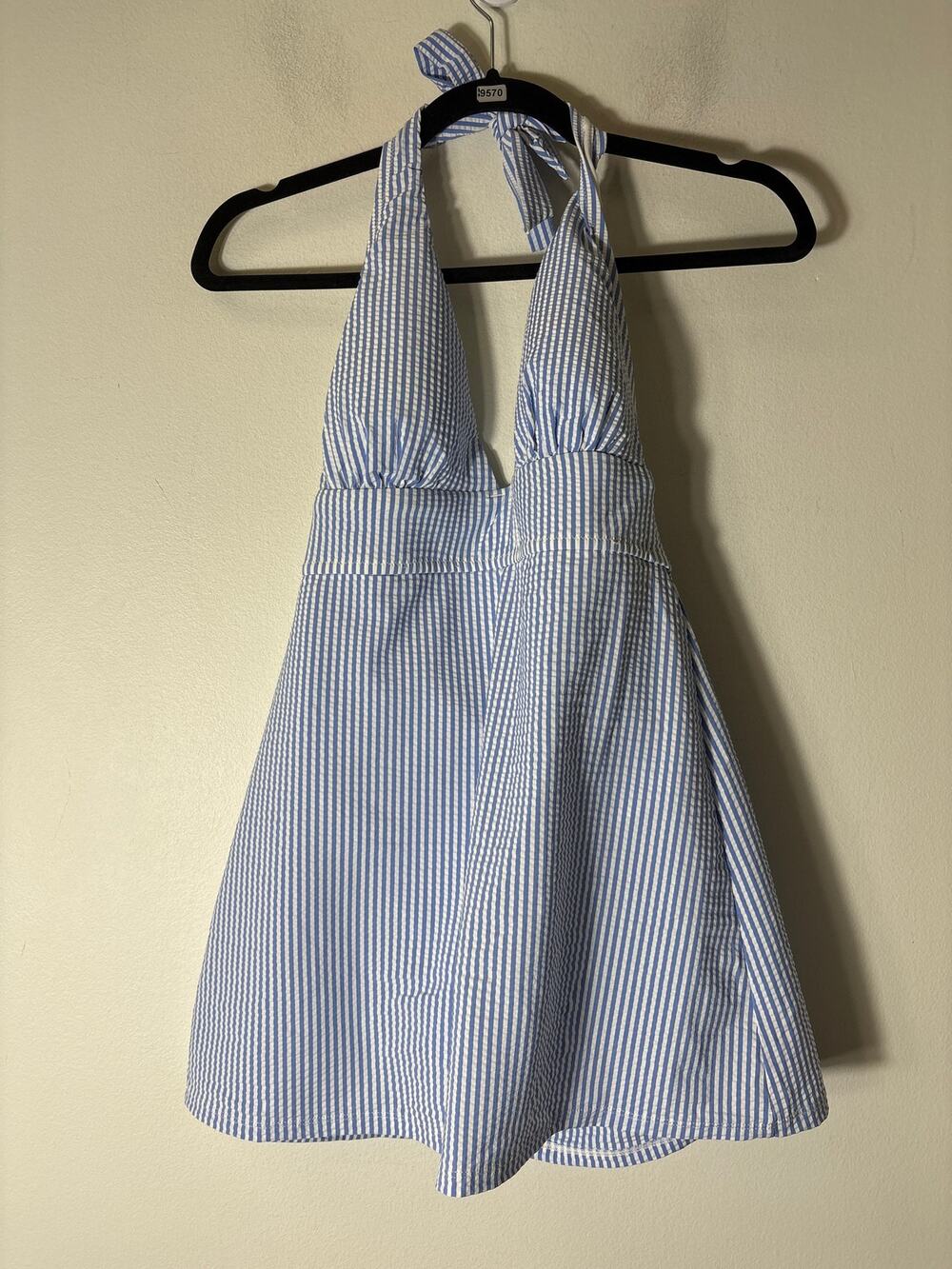 NWT J. Crew Light Blue Sear Sucker Halter Swim Dress Sz 8